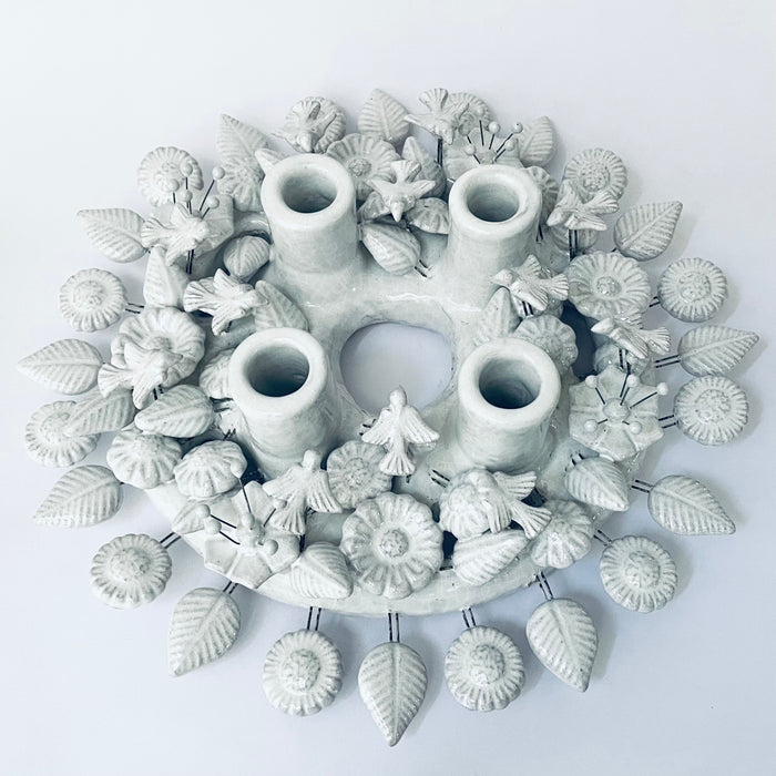 White Glazed Advent Wreath Candleholder