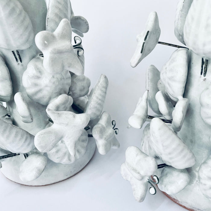 White Glazed Clay Candleholder Set - Tall