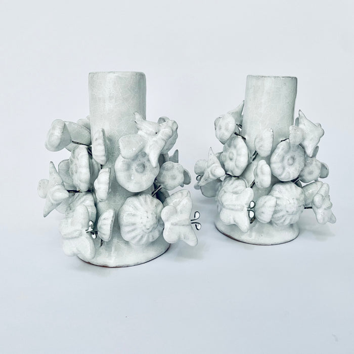 White Glazed Clay Candleholder Set - Shirt