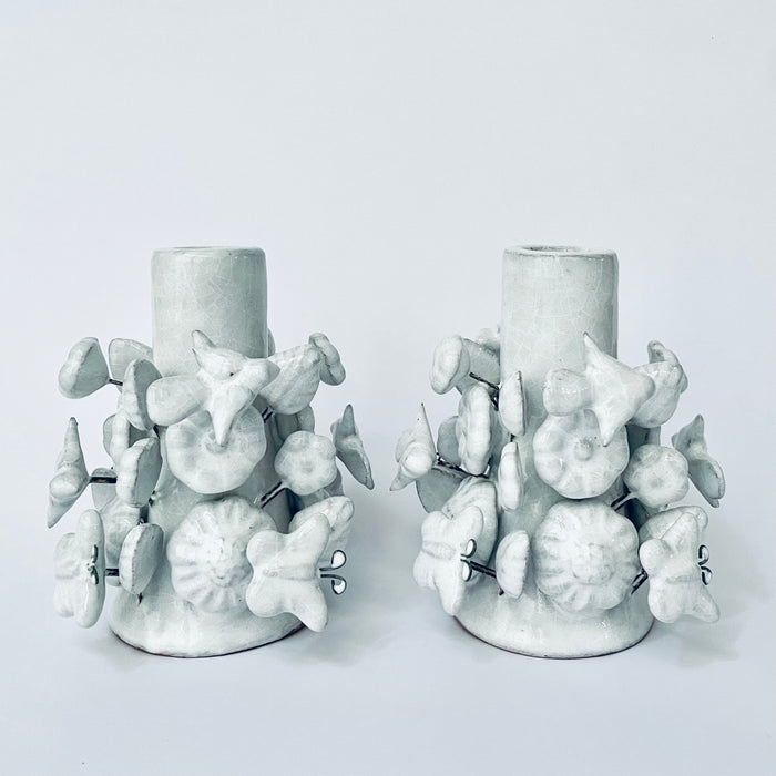 White Glazed Clay Candleholder Set - Shirt