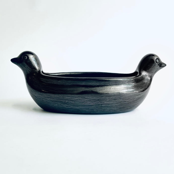Burnished Clay Salsa Bowl with 2 Bird Heads - Black