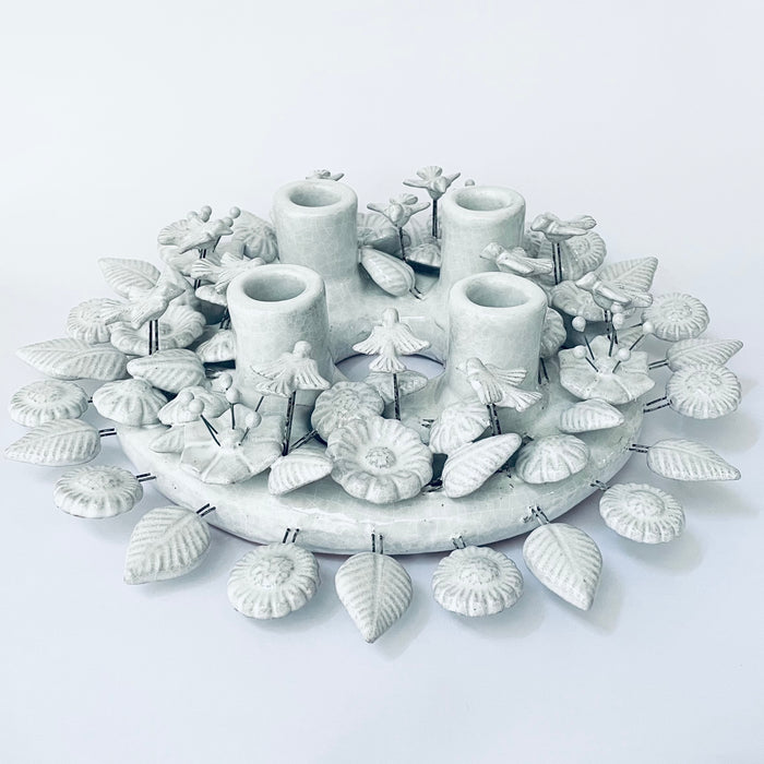 White Glazed Advent Wreath Candleholder