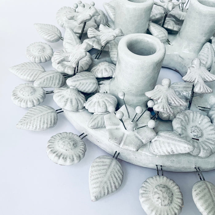 White Glazed Advent Wreath Candleholder