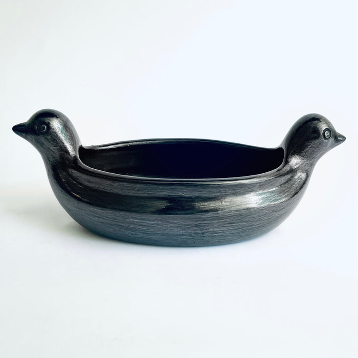Burnished Clay Salsa Bowl with 2 Bird Heads - Black