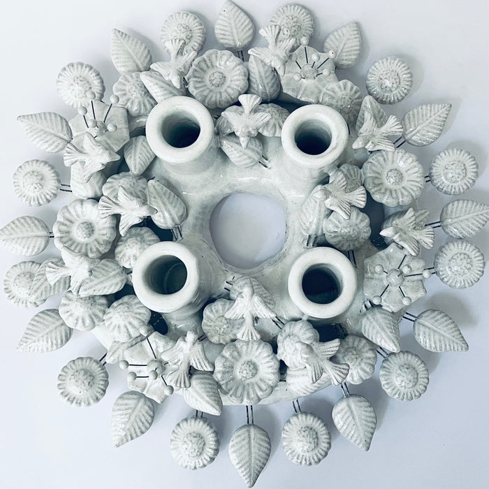 White Glazed Advent Wreath Candleholder