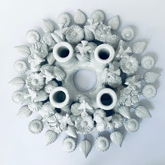 White Glazed Advent Wreath Candleholder