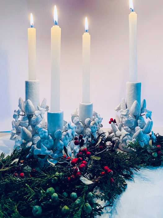 White Glazed Clay Candleholder Set - Shirt