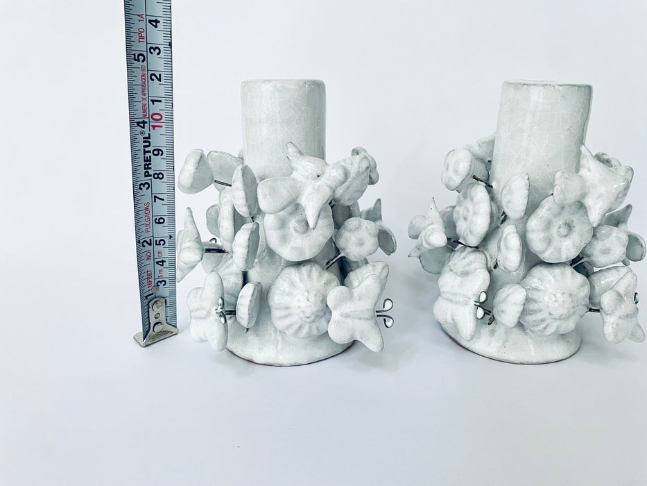 White Glazed Clay Candleholder Set - Shirt