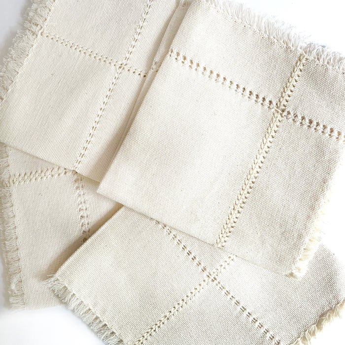 Pedal Loom Handwoven Cotton Napkins - Creamy White - Set of 4