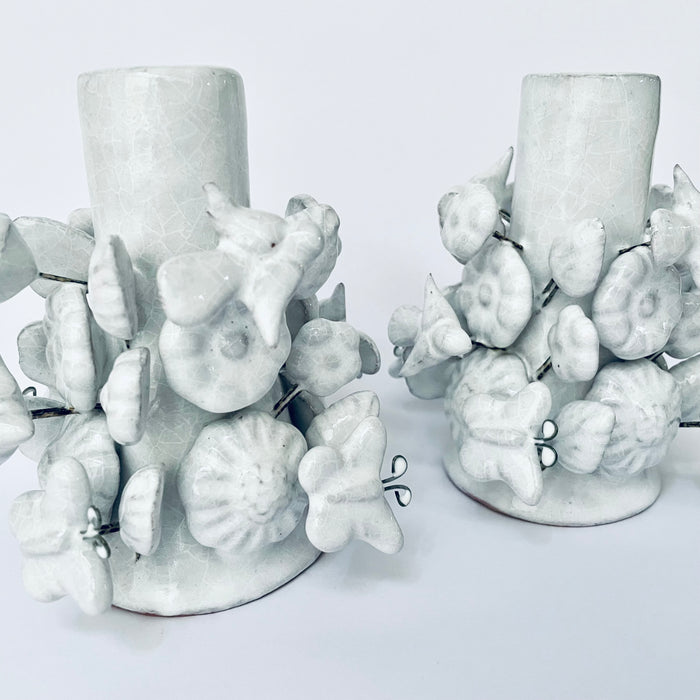 White Glazed Clay Candleholder Set - Shirt