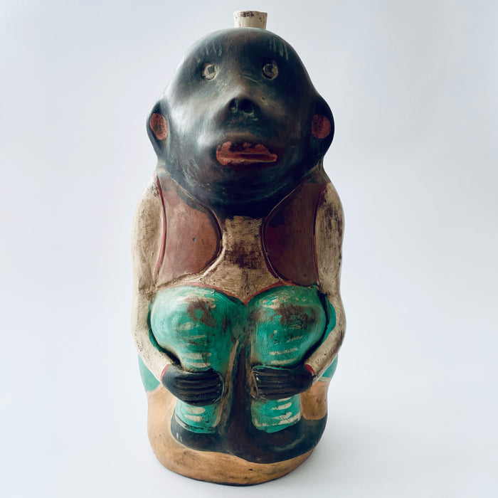 Painted Clay Monkey Mezcal Bottle - Chango Mezcalero - Large - Pantalón Verde