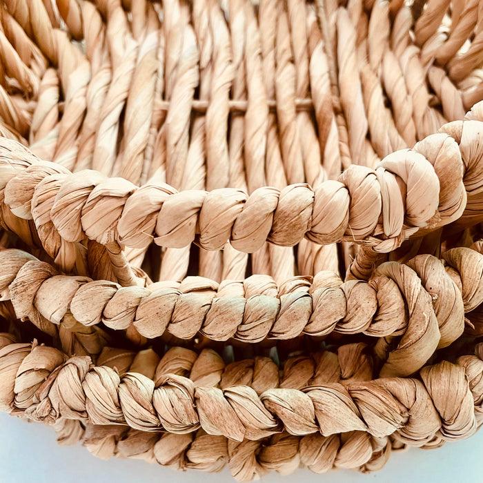 Woven Round Bulrush Fiber Trays - Set of 3