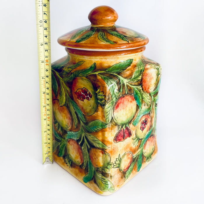 Hand-Painted Mayolica Cookie Jar - Yellow with Pomegranates