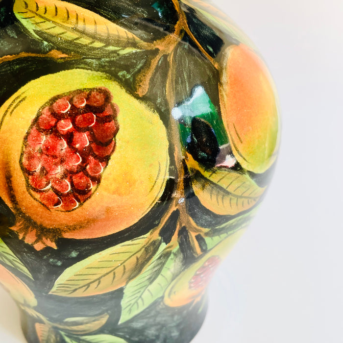 Hand-Painted Mayolica Pitcher - Black with Pomegranates