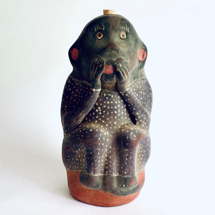 Painted Clay Monkey Mezcal Bottle - Chango Mezcalero - Large - Camisón con Puntitos