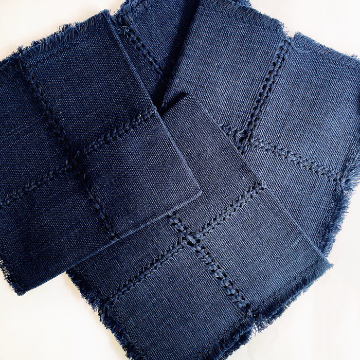Pedal Loom Handwoven Cotton Napkins - Midnight Blue - Set of 4