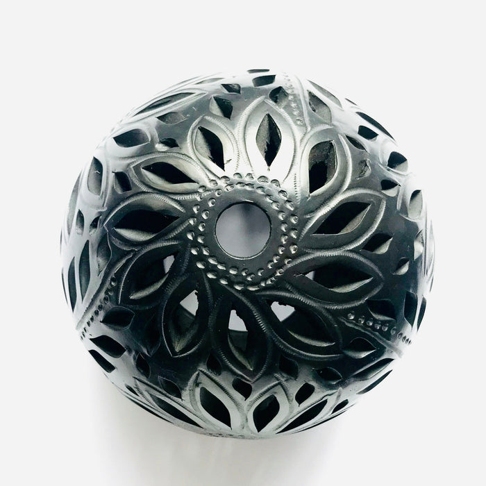 Black Clay Carved Candelholder  H4" D6"