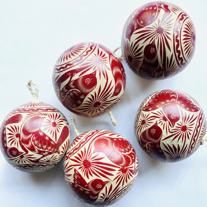 Carved Gourd Ornamental Sphere - Red