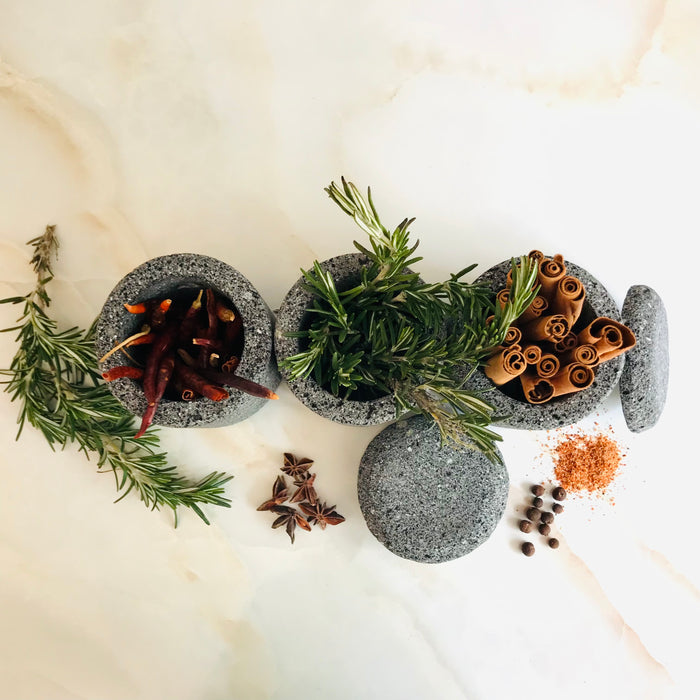 Volcanic Rock Spice Jars with Lids - Set of 3
