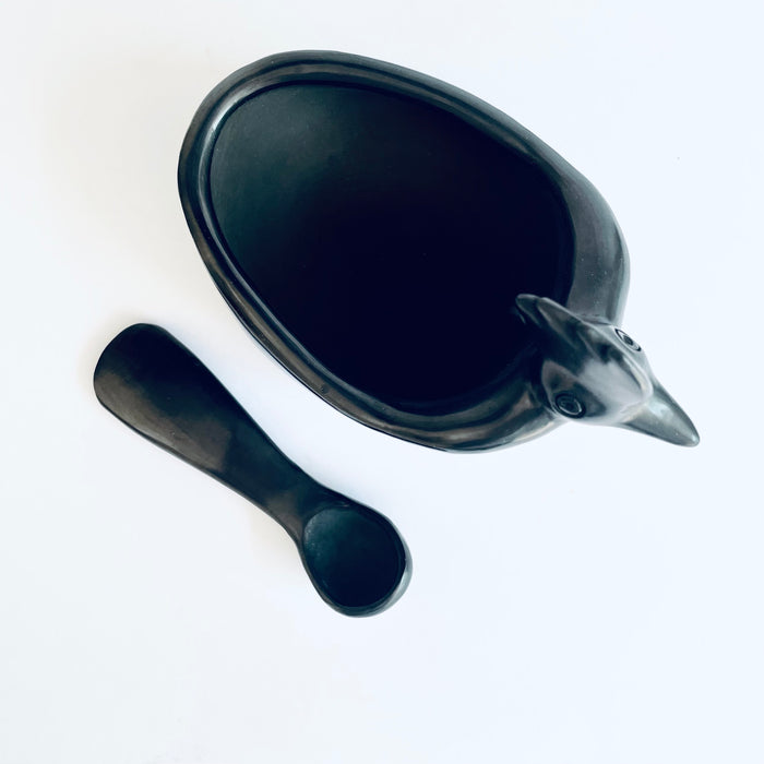 Black Clay Rooster Salsa Bowl with Spoon
