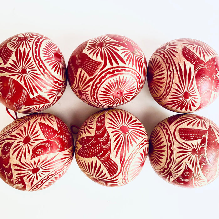 Carved Gourd Ornamental Sphere - Red
