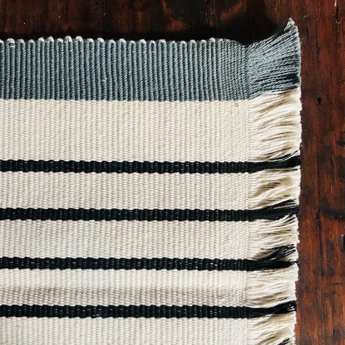 Striped Placemats - Off White with Mustard & Gray - Handmade on Pedal Loom - Set of 4