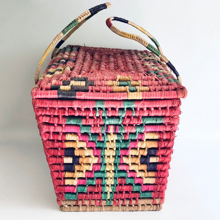 Pink Palm Fiber Picnic Basket