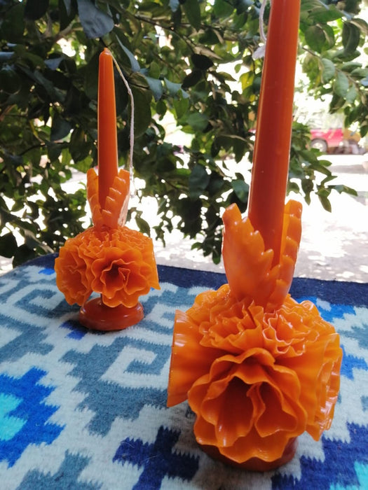 Oaxacan Ornamented Candle with Petals and Leaves - Various Hights