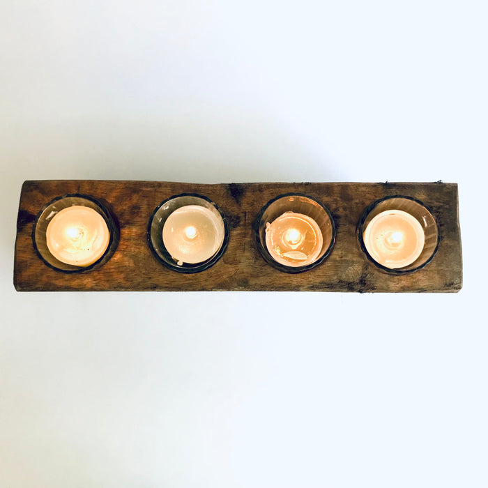 Mango Wood Antique Piloncillo Mold - 4 Holes Candle Holder