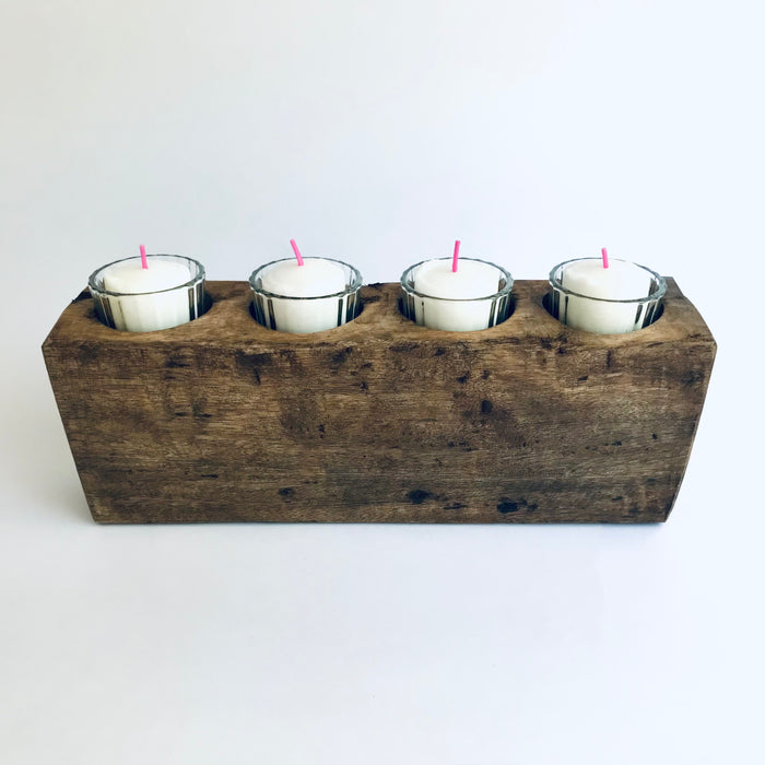 Mango Wood Antique Piloncillo Mold - 4 Holes Candle Holder