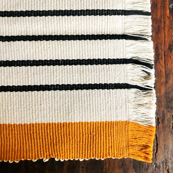 Striped Placemats - Off White with Mustard & Gray - Handmade on Pedal Loom - Set of 4
