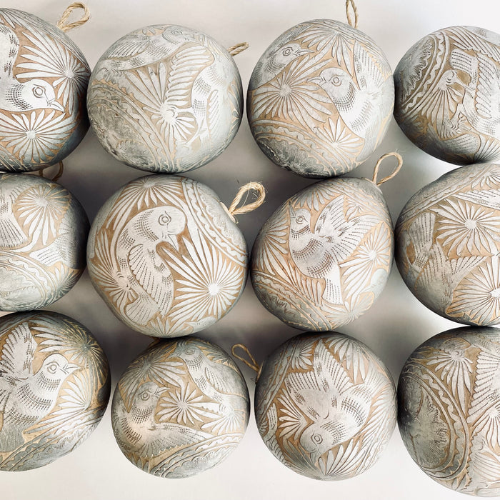Carved Gourd Ornamental Sphere - Silver